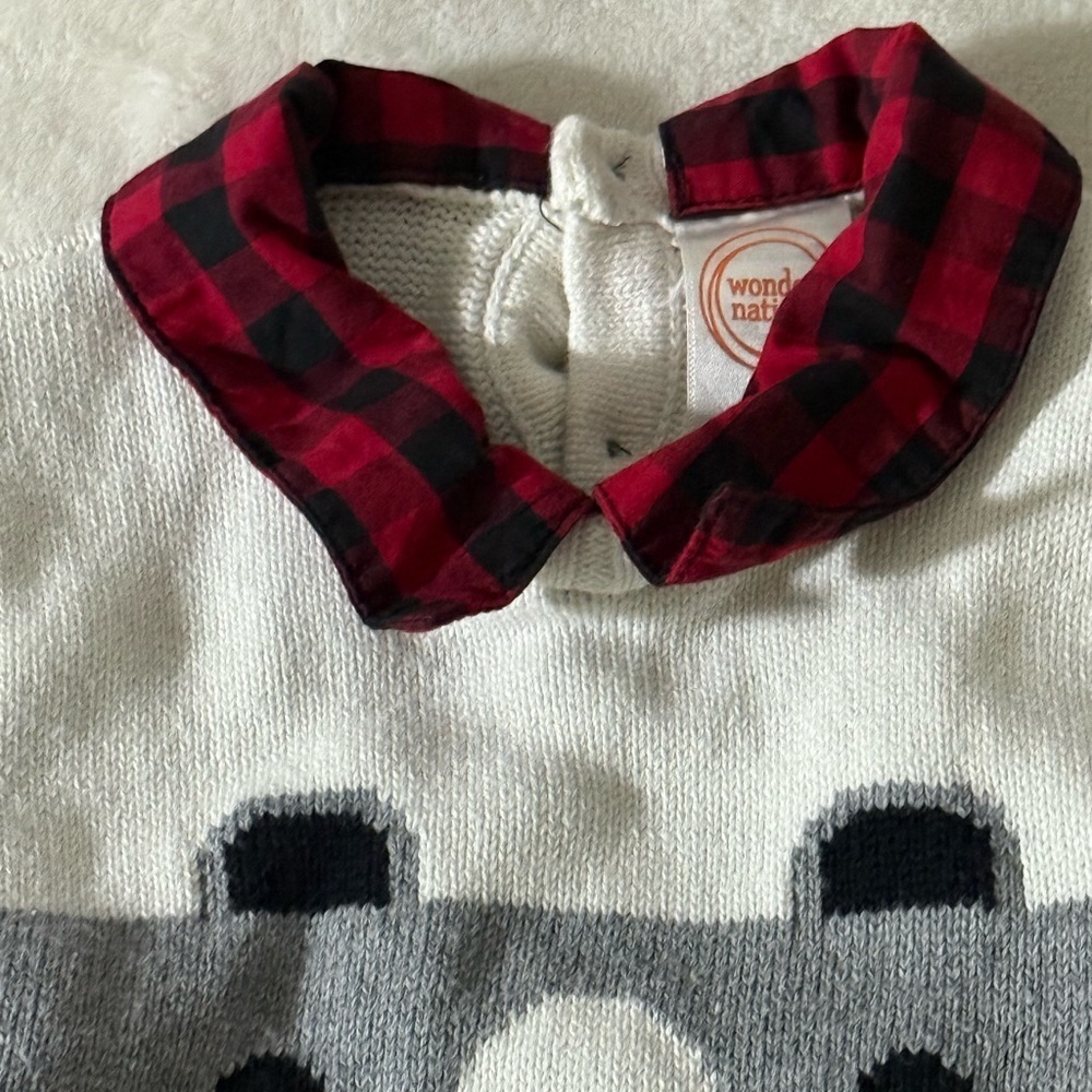 Wonder Nation Gray Bear Sweater with Red Plaid Accents - Picture 3 of 12